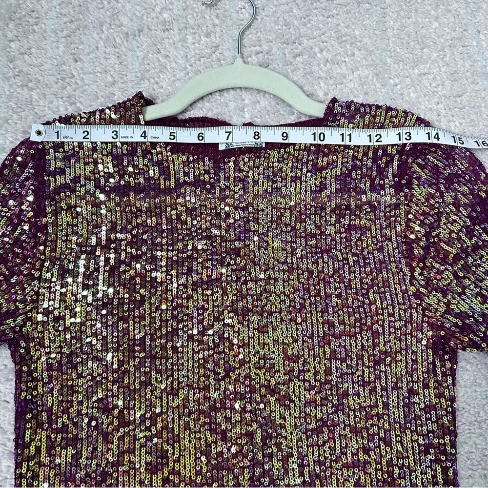 Free People Sparkling Sequin Long Sleeve Top Maroon Size Small Holiday NYE - Picture 6 of 10